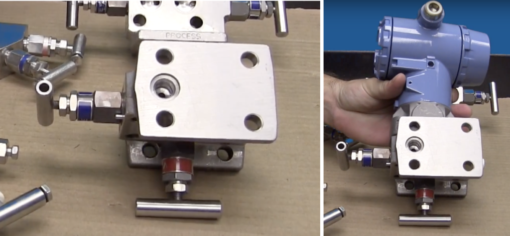 Traditional manifold with a 2-valve assembly and direct process connection; no flange required